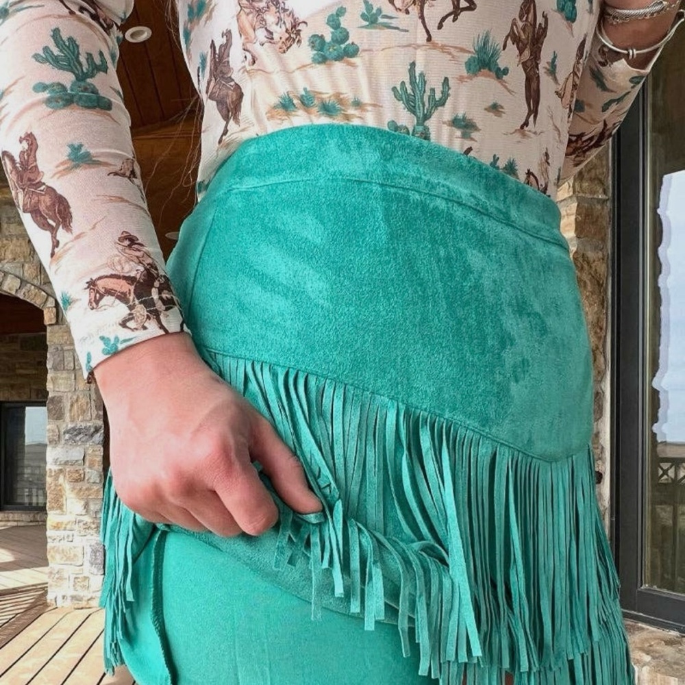 Fringed Green Skirt